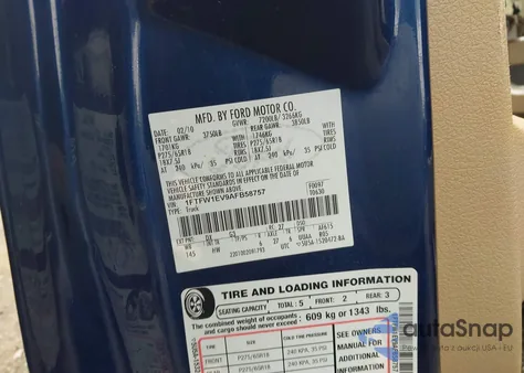 2010 Ford F-150 Fx4/Harley-Davidson/King Ranch/Lariat/Platinum/Xl/Xlt из США, поврежденный, VIN 1FTFW1EV9AFB58757